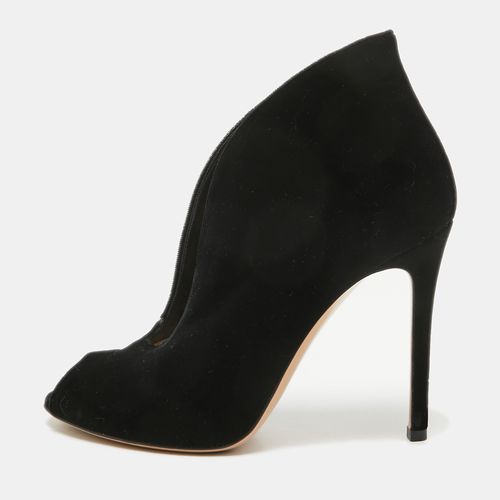 Gianvito Rossi Black Velvet Vamp Peep Toe Booties Size 37 - Gianvito Rossi - Modalova