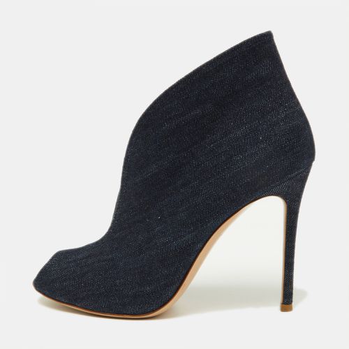 Gianvito Rossi Navy Blue Denim Vamp Peep Toe Booties Size 38.5 - Gianvito Rossi - Modalova