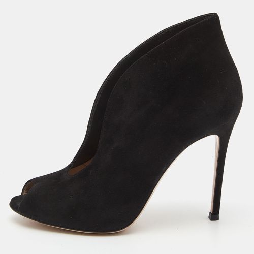 Gianvito Rossi Black Suede Vamp Peep Toe Booties Size 39 - Gianvito Rossi - Modalova