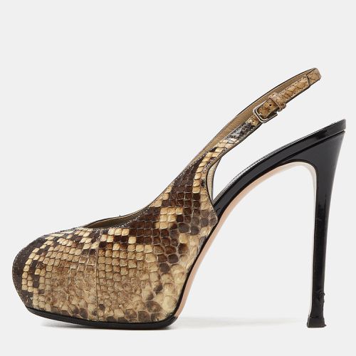 Gianvito Rossi Beige/Brown Python Leather Peep Toe Slingback Pumps Size 38.5 - Gianvito Rossi - Modalova