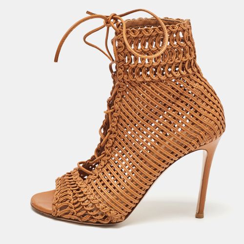 Gianvito Rossi Tan Woven Leather Marnie Ankle Boots Size 37.5 - Gianvito Rossi - Modalova