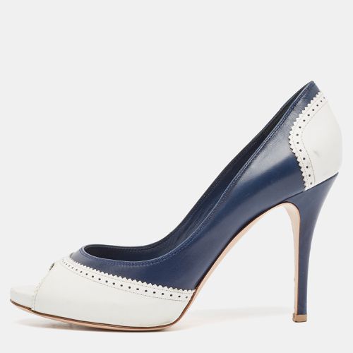 Gianvito Rossi White/Blue Leather Peep Toe Pumps Size 38 - Gianvito Rossi - Modalova