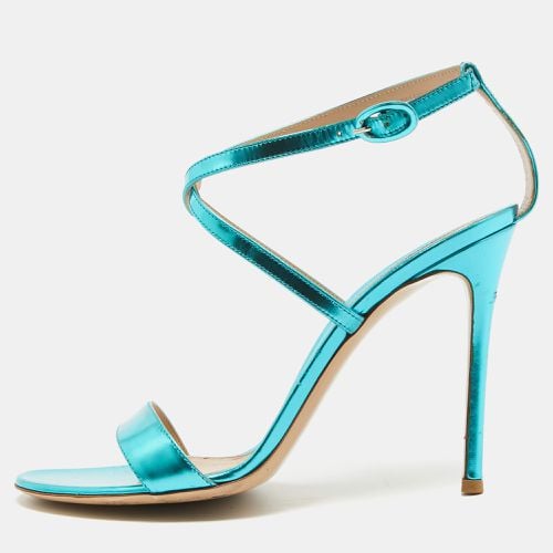 Gianvito Rossi Metallic Blue Leather Cross Ankle Strap Sandals Size 39 - Gianvito Rossi - Modalova