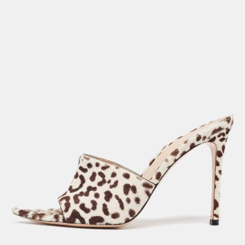 Gianvito Rossi Brown/White Leopard Print Calfhair Elle Slide Sandals Size 38.5 - Gianvito Rossi - Modalova