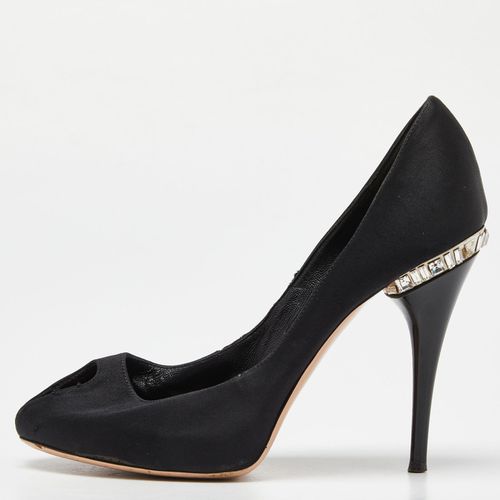 Satin Crystal Embellished Peep Toe Pumps Size 36 - Gianvito Rossi - Modalova