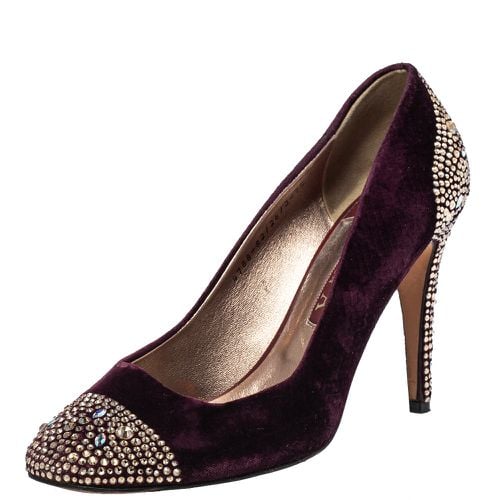 Gina Purple Velvet Crystal Embellishment Platform Pumps Size 40.5 - Gina - Modalova