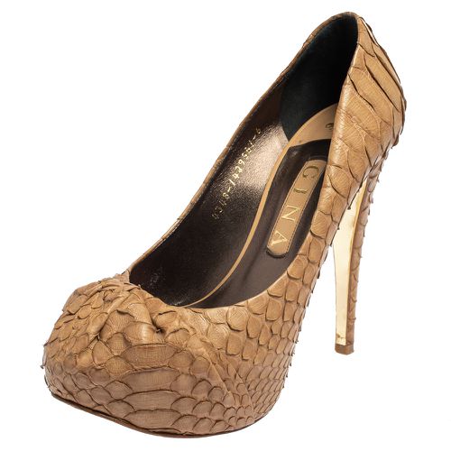 Gina Beige Python Leather Elle Platform Pumps Size 39 - Gina - Modalova