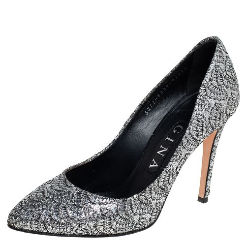 Gina Metallic Silver Lurex And Glitter Slip On Pumps Size 38.5 - Gina - Modalova