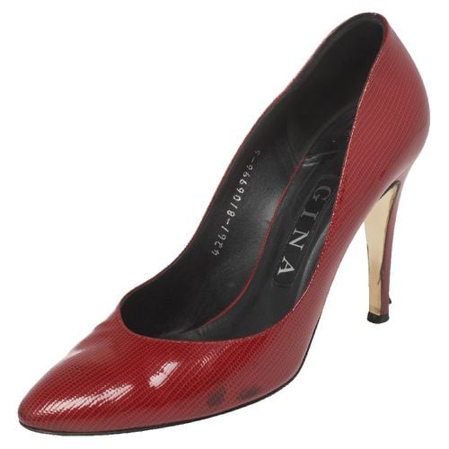 Gina Red Glossy Lizard Embossed Leather Pointed Toe Pumps Size 38 - Gina - Modalova