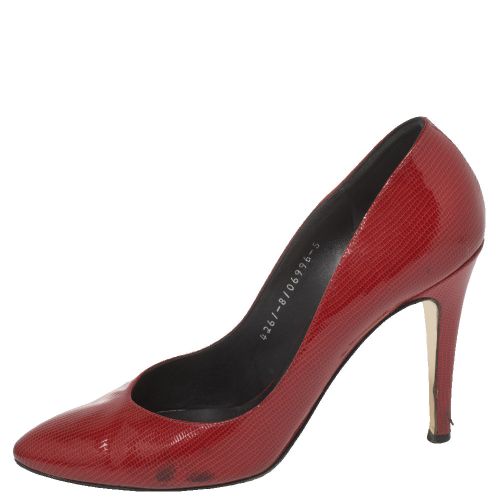 Glossy Lizard Embossed Leather Pointed Toe Pumps Size 38 - Gina - Modalova