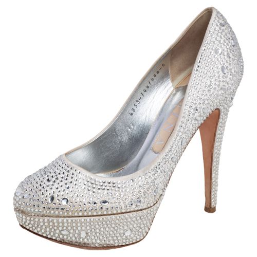 Gina Silver Satin Crystal Embellished Platform Pumps Size 38 - Gina - Modalova