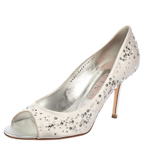 Gina Light Grey Satin Crystal Embellished Dusk Open Toe Pumps Size 40.5 - Gina - Modalova