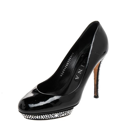 Gina Black Patent Leather Crystal Embellished Pumps Size 38 - Gina - Modalova