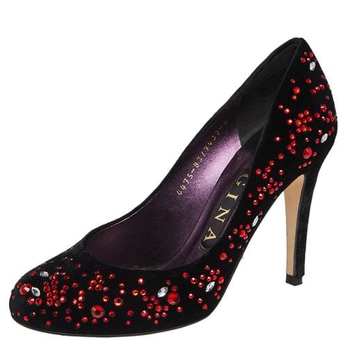 Gina Black Velvet Embellished Round Toe Pumps Size 37 - Gina - Modalova