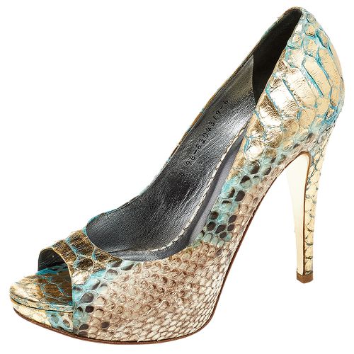 Gina Multicolor Python Leather Peep Toe Platform Pumps Size 39 - Gina - Modalova