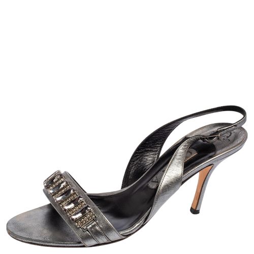 Gina Metallic Bronze Leather Crystal Embellished Naomi Slingback Sandals Size 40 - Gina - Modalova