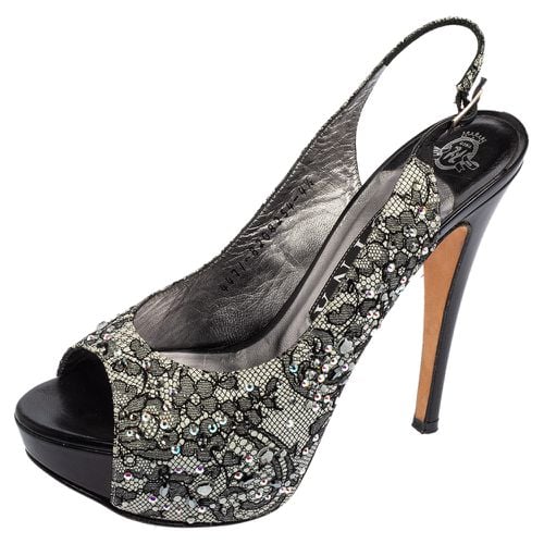 Gina Black Lace Crystal Embellished Peep Toe Slingback Platform Pumps Size 37.5 - Gina - Modalova