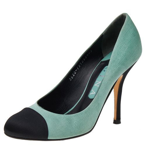 Gina Green/Black Satin Cap Toe Pumps Size 38 - Gina - Modalova