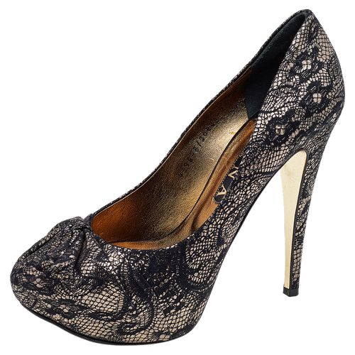 Gold Lace and Leather Platform Pumps Size 40 - Gina - Modalova