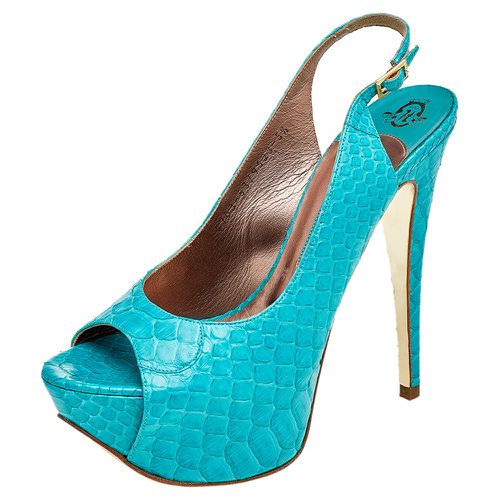 Gina Blue Python Peep Toe Platform Slingback Sandals Size 38.5 - Gina - Modalova