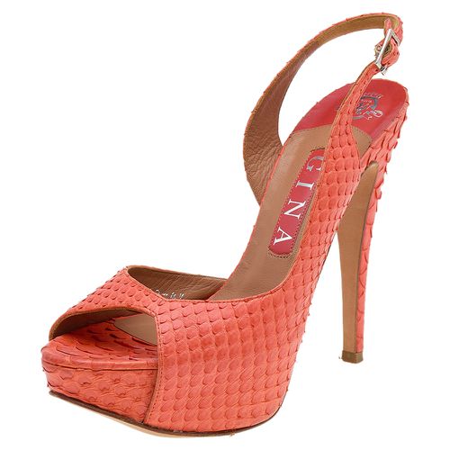 Gina Orange Python Leather Ankle Strap Sandals Size 37.5 - Gina - Modalova