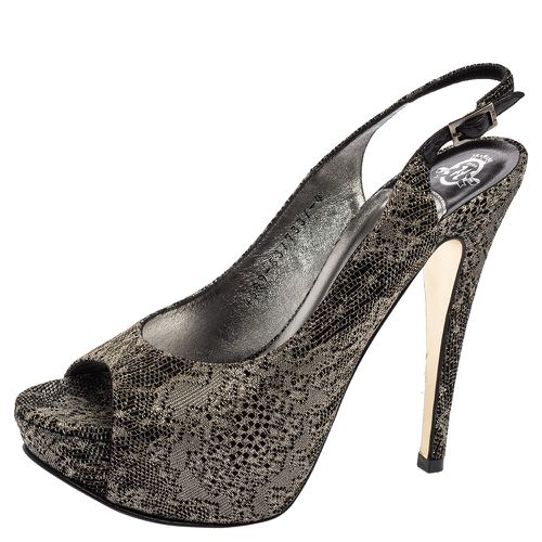 Bronze Lurex Fabric Platform Slingback Pumps Size 37 - Gina - Modalova