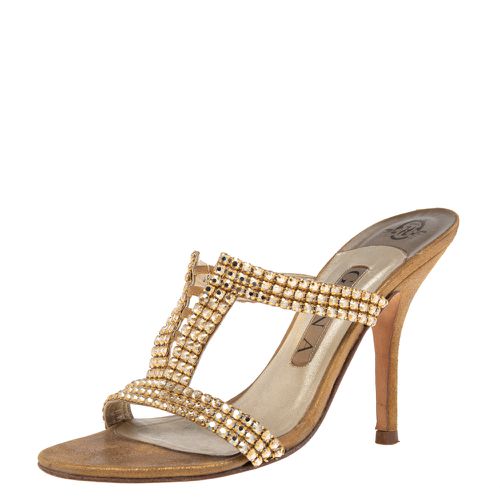 Gina Gold Crystal Embellished Leather Mule Sandals Size 37 - Gina - Modalova