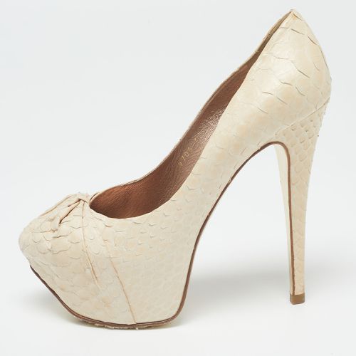 Gina Cream Python Embossed Leather Elle Platform Pumps Size 37.5 - Gina - Modalova