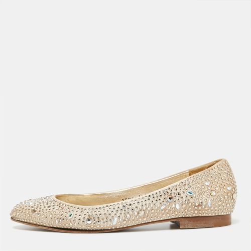 Gina Beige Satin Crystal Embellished Ballet Flats Size 38 - Gina - Modalova