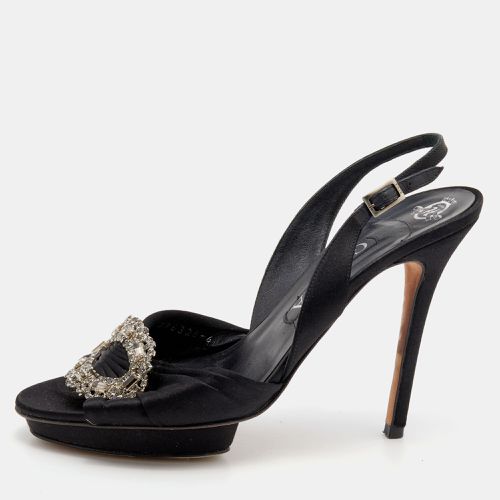 Gina Black Satin Crystal Embellished Slingback Sandals Size 39 - Gina - Modalova