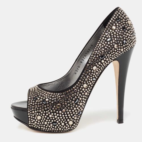 Gina Black Satin Crystal Embellished Peep-Toe Platform Pumps Size 37 - Gina - Modalova