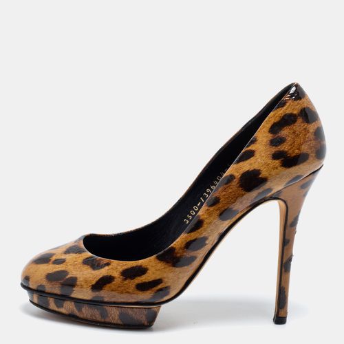 Gina Brown Leopard Print Patent Leather Round Toe Pumps Size 38 - Gina - Modalova