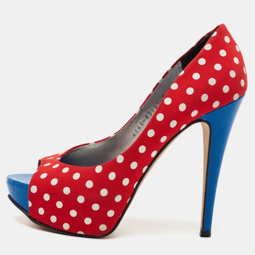 Gina Red/Blue Polka Dot Print Canvas Peep Toe Platform Pumps Size 38 - Gina - Modalova