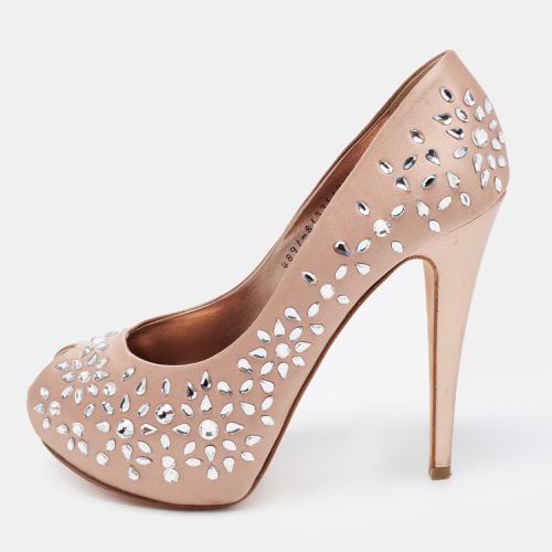 Gina Beige Satin Embellished Peep Toe Platform Pumps Size 39.5 - Gina - Modalova