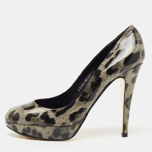 Black Leopard Print Patent Leather Platform Pumps Size 39.5 - Gina - Modalova