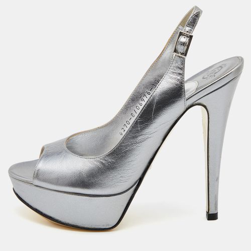 Gina Metallic Grey Leather Open Toe Platform Slingback Pumps Size 36.5 - Gina - Modalova