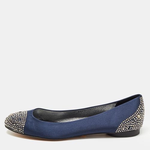 Gina Navy Blue Satin Crystal Embellished Ballet Flats Size 39.5 - Gina - Modalova