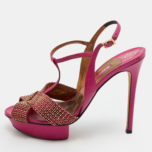 Gina Pink Leather Sheridan Crystal Embellished Platform T-Strap Sandals Size 39 - Gina - Modalova