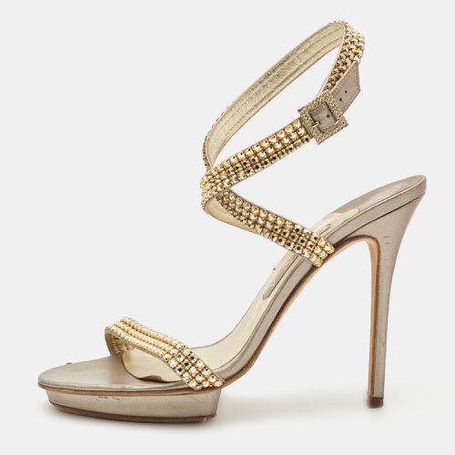 Gina Bronze/Gold Leather Crystal Platform Ankle Strap Sandals Size 40 - Gina - Modalova