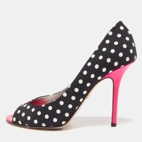 Gina Black/White Polka Dot Canvas Peep Toe Pumps Size 40 - Gina - Modalova