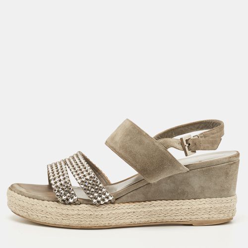 Gina Grey Suede Crystal Embellished Open Toe Espadrille Sandals Size 38 - Gina - Modalova