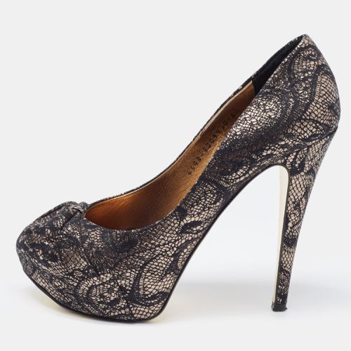 Gina Black/Silver Brocade Fabric Pleated High Heel Platform Pumps Size 39.5 - Gina - Modalova