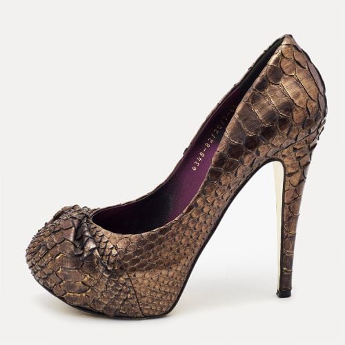 Gina Metallic Brown Python Elle Platform Pumps Size 39.5 - Gina - Modalova