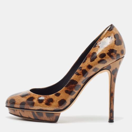 Gina Brown/Beige Leopard Print Patent Round Toe Pumps Size 38 - Gina - Modalova