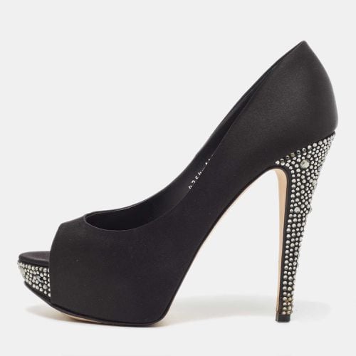 Gina Black Satin Jenna Crystal Embellished Heel Peep Toe Platform Pumps Size 39.5 - Gina - Modalova