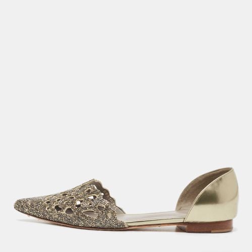 Gina Metallic Leather Crystal Embellished Laser Cut D'orsay Flats Size 39.5 - Gina - Modalova