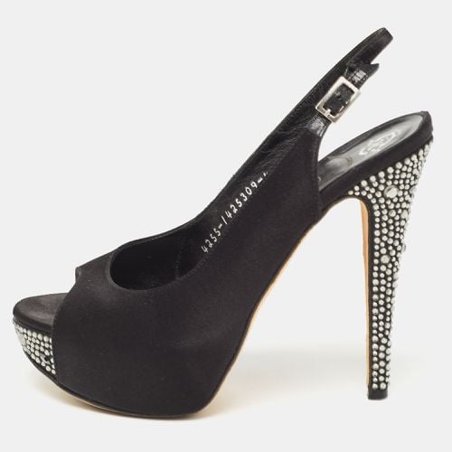 Gina Black Satin Crystal Embellished Slingback Pumps Size 37 - Gina - Modalova