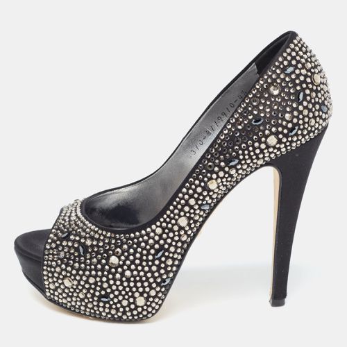 Gina Black Crystal Embellished Satin Platform Peep Toe Pumps Size 37.5 - Gina - Modalova