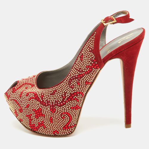 Gina Red Embellished Satin Peep Toe Platform Slingback Pumps Size 39 - Gina - Modalova