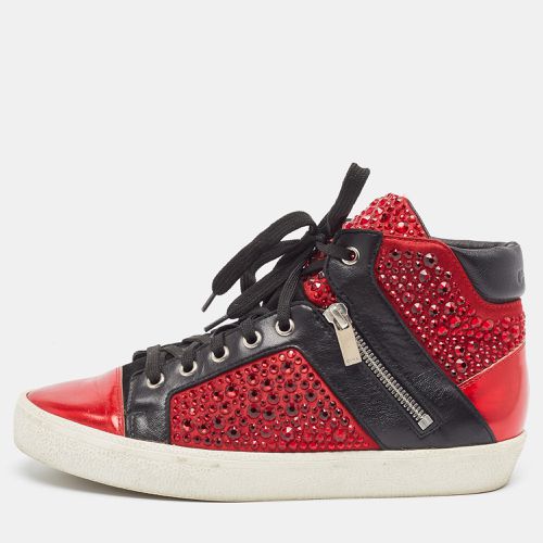 Gina Red/Black Leather Crystal Embellished High Top Sneakers Size 39 - Gina - Modalova